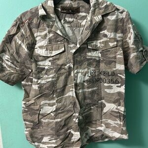 Camo Button-down Blouse